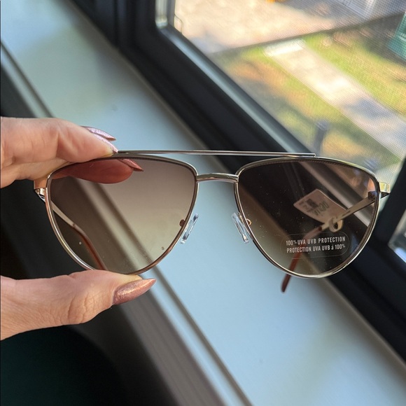 Aerie Gold Aviator Sunglasses with Brown Lenses - Picture 3 of 7